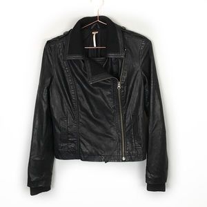 Free People Faux Leather Moto Jacket Black 2